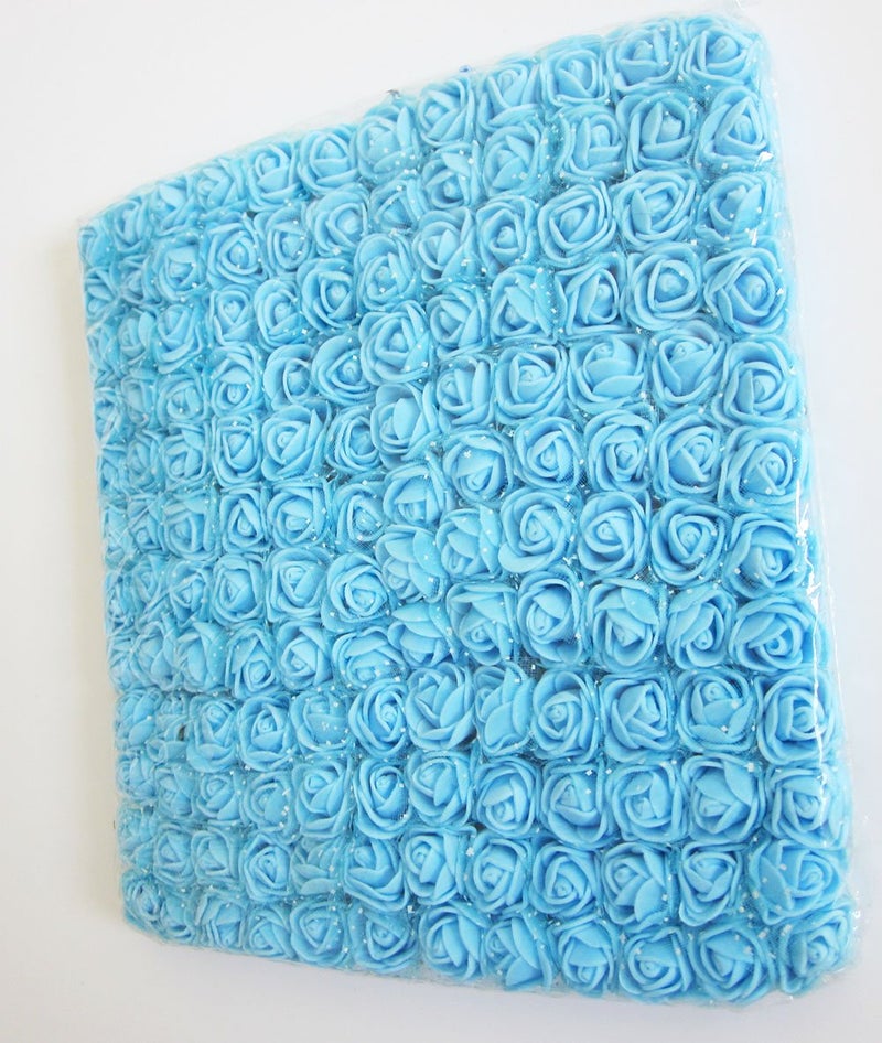 Artfen Mini Fake Rose Flower Heads 144pcs Mini Artificial Roses DIY Wedding Flowers Accessories Make Bridal Hair Clips Headbands Dress (Bottom add Gauze) Blue - Image 2